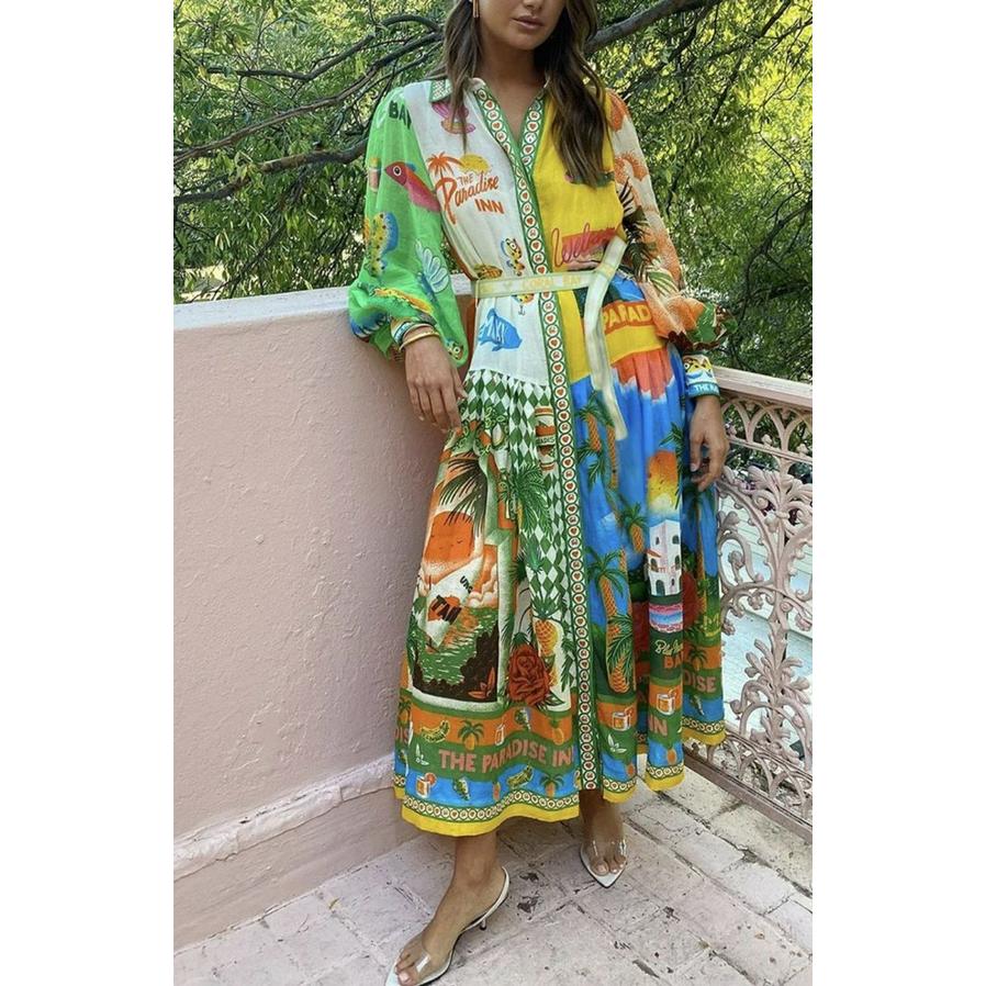 Alexandrja - Multi Color Losvallend Tapestry jurk