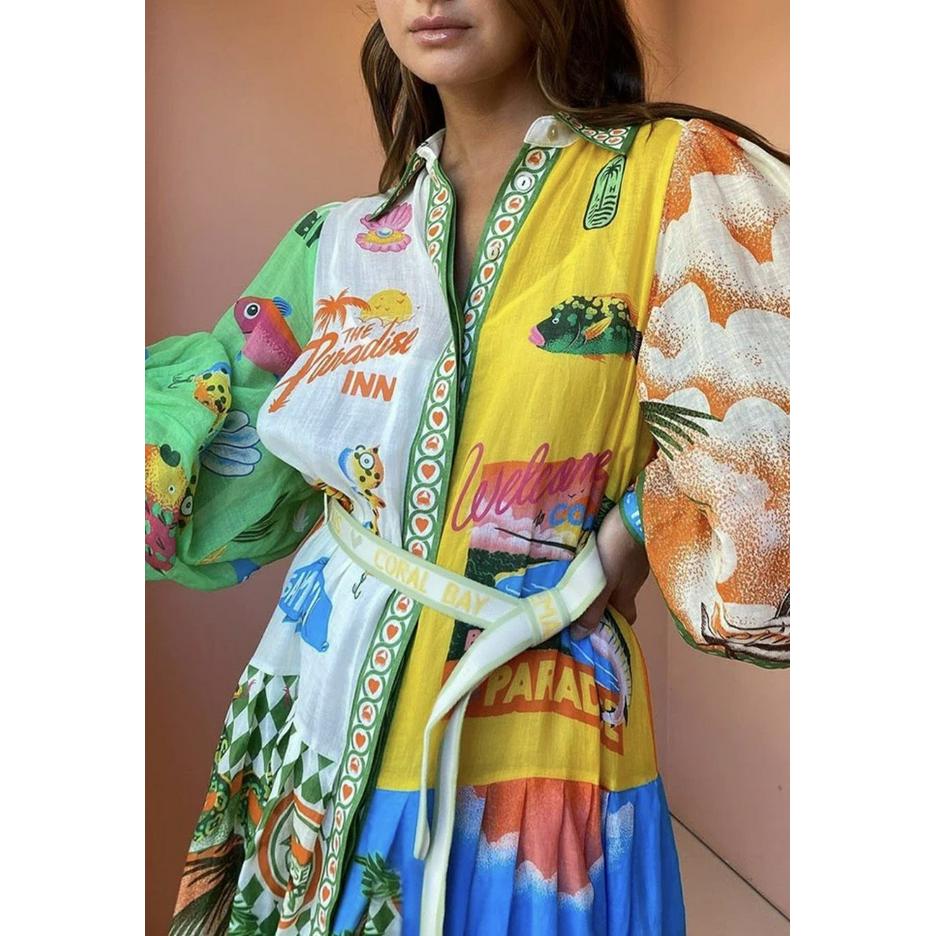 Alexandrja - Multi Color Losvallend Tapestry jurk