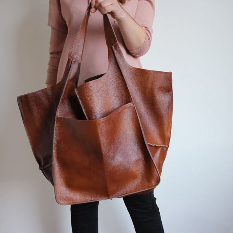 Maya – Oversized Damestas Van Leer Met Dubbele Schouderbanden