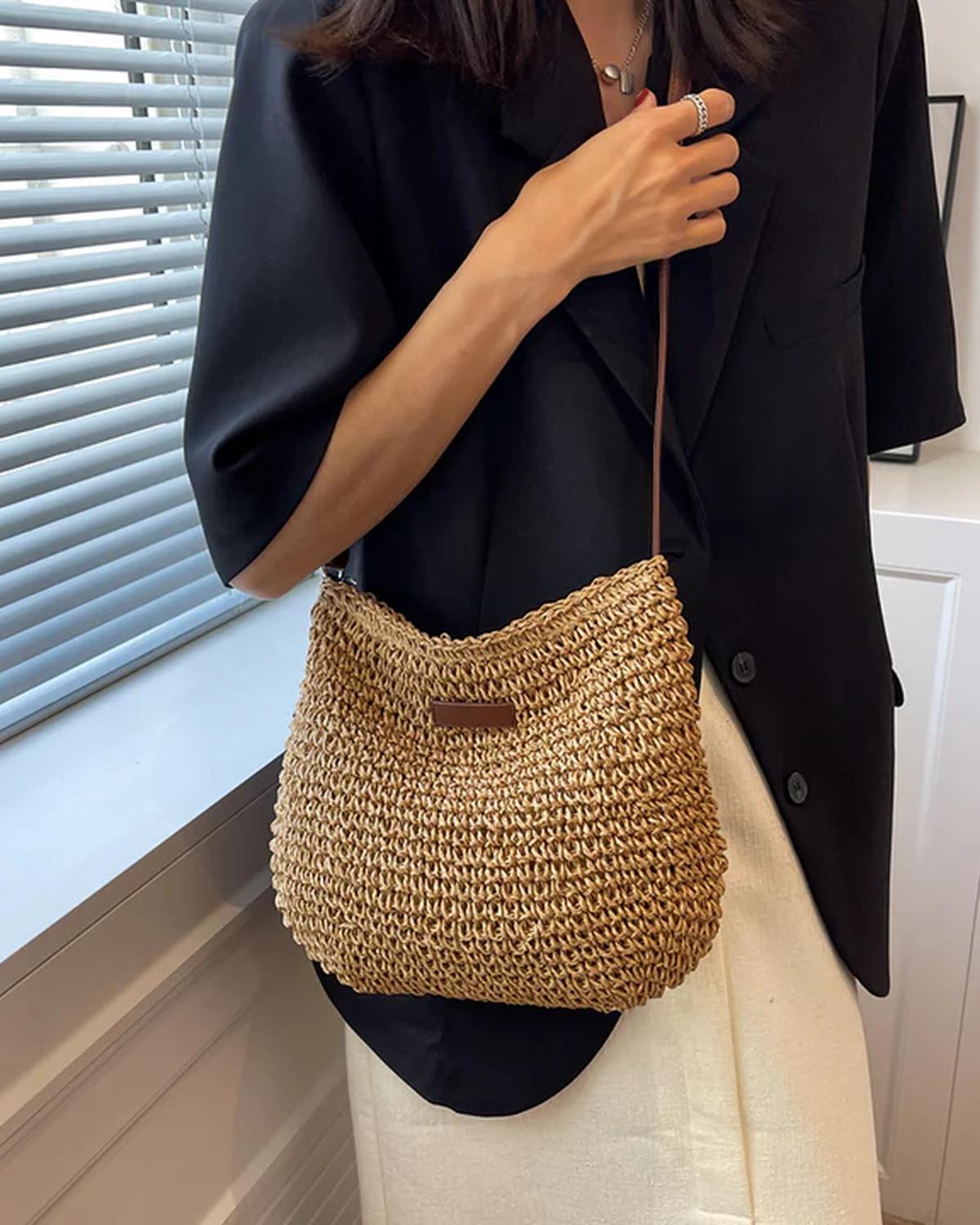Emma – Gewoven Handtas Met Vegan Leren Band