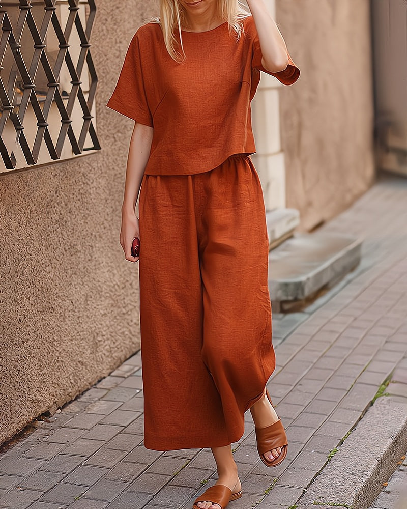Andrea – Katoenen Loungeset met korte mouwen lange broek en losse pasvorm