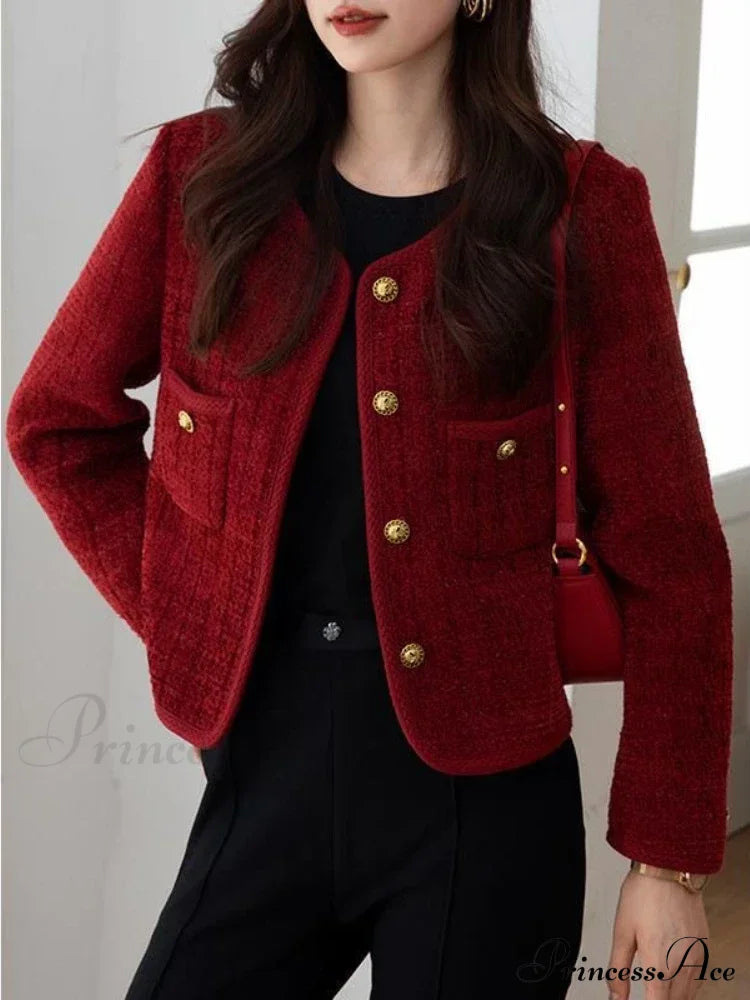 Elise – tweed cardigan vest met metalen gespen