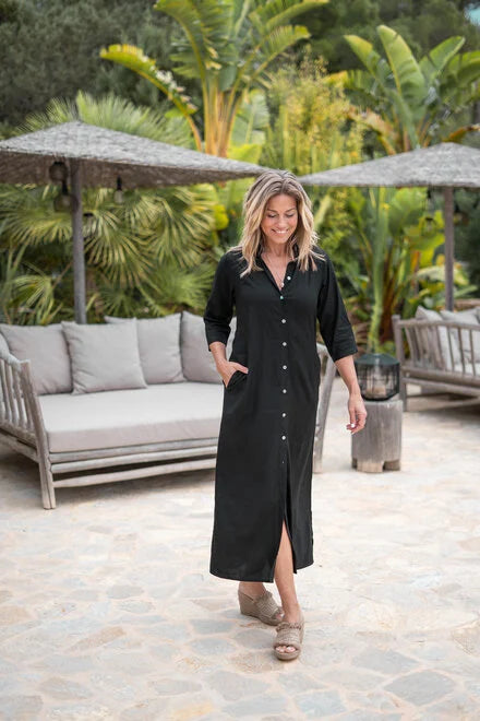 Luna – Oversized Linnen Maxi Overhemd Jurk Met Lange Mouwen