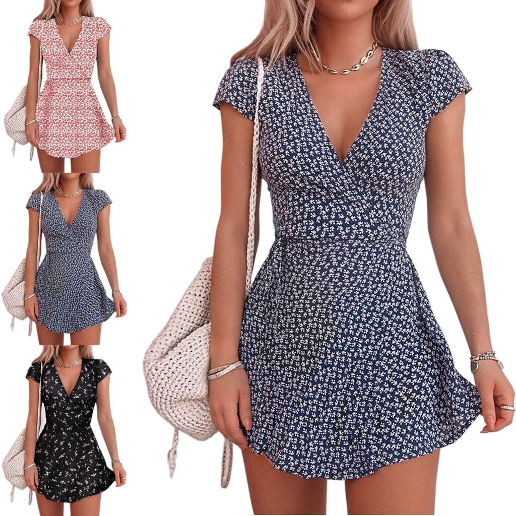 Lina – Gebloemde zomerjurk met V-hals en taille-accent