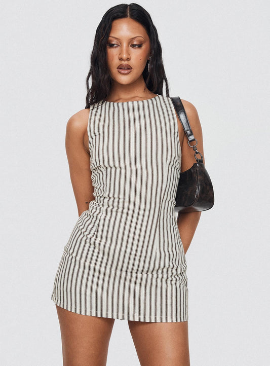 Mia  – Getailleerde Mini zomerjurk Met Streeppatroon En Rechte Hals
