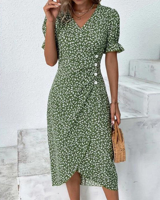 Elly – Getailleerde Bloemenprint Midi jurk