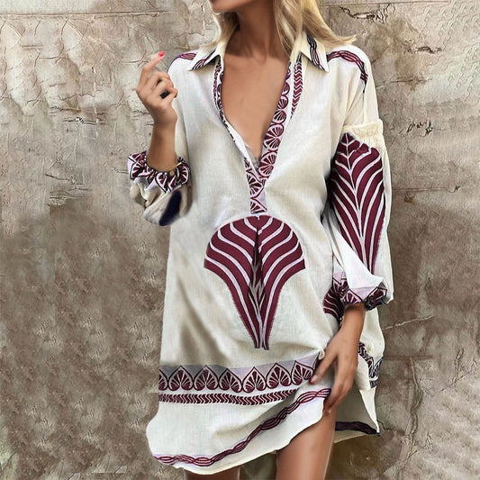 Amelia – Dames Effen jurk Zomer print blouse jurk