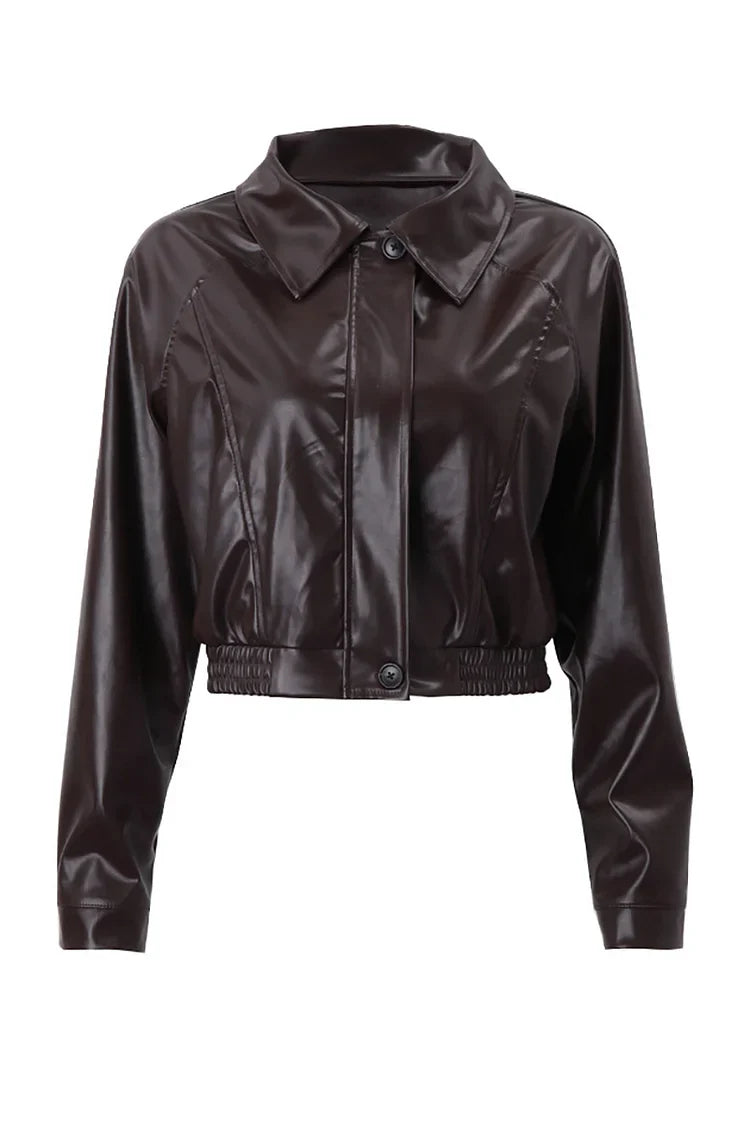 Juliette – cropped jas van imitatieleer met elastische taille en verborgen knopen