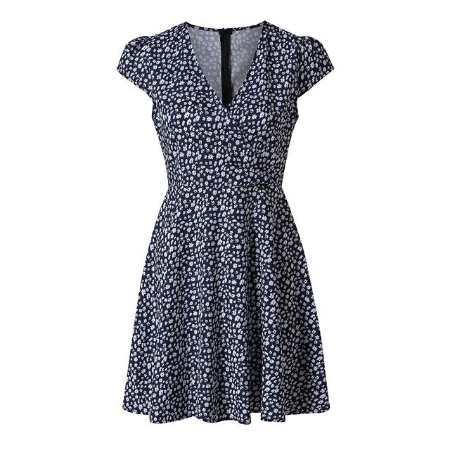 Lina – Gebloemde zomerjurk met V-hals en taille-accent