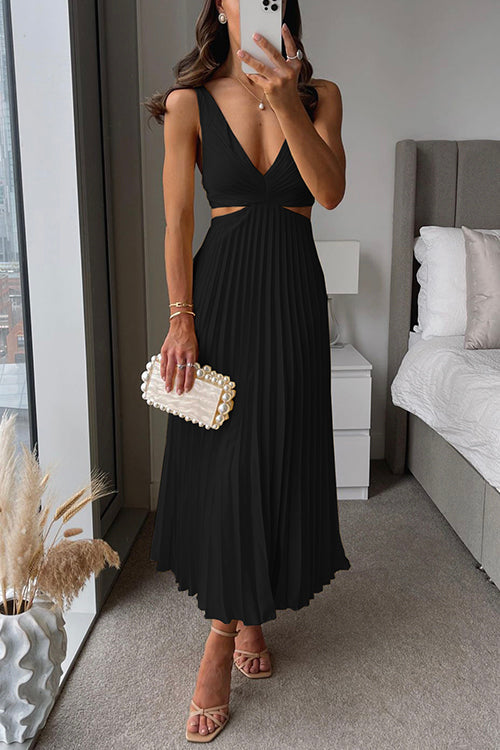 Sofia – Mouwloze Maxi-jurk met V-hals en Plissérok