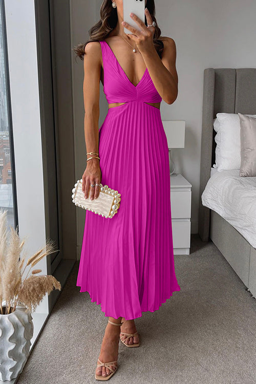 Sofia – Mouwloze Maxi-jurk met V-hals en Plissérok