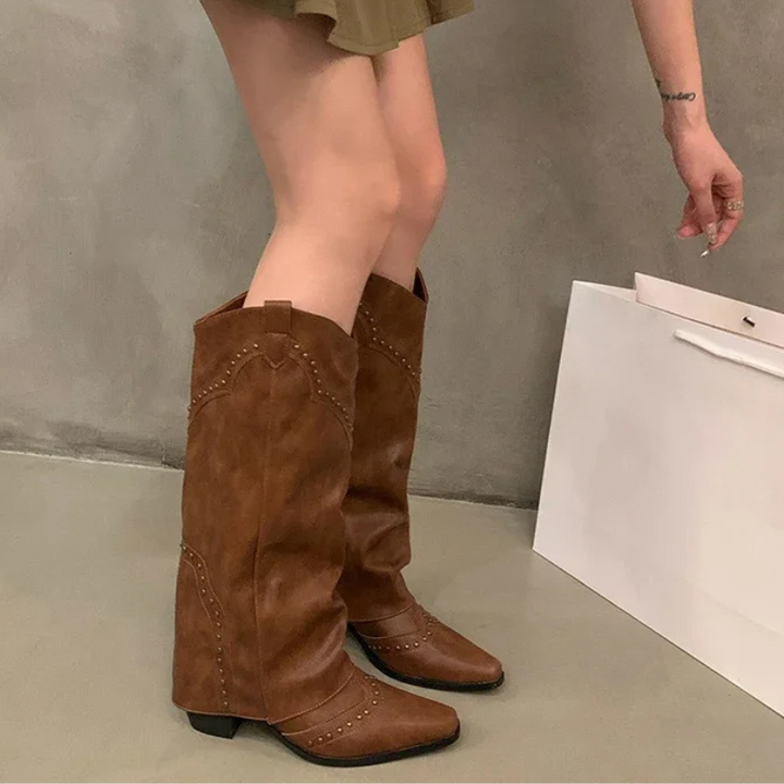 August – Leren Cowboy Laarzen Met Kniehoge Schacht