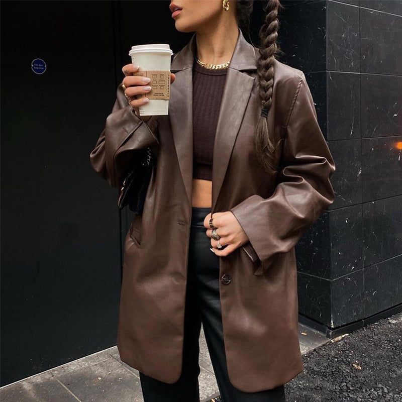 Giulia – groene leren damesblazer met knoopsluiting