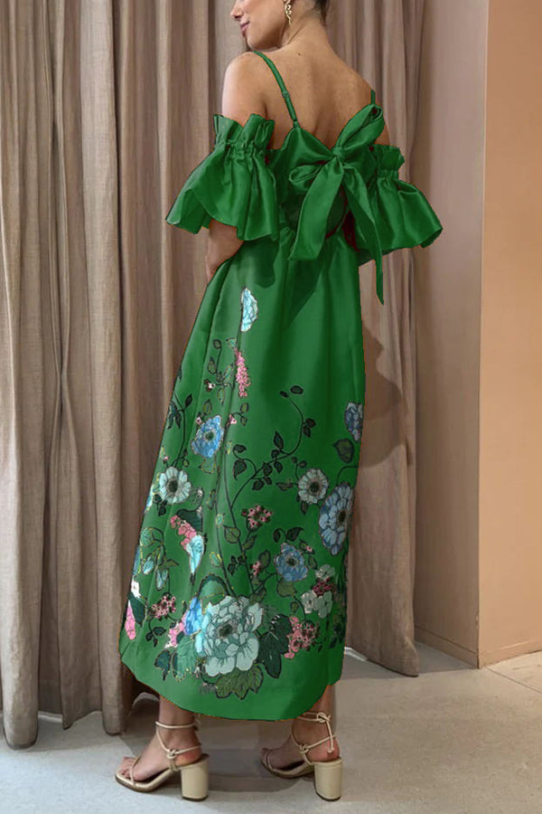 Aurora – midi-jurk met  bloemenprint en pofmouw