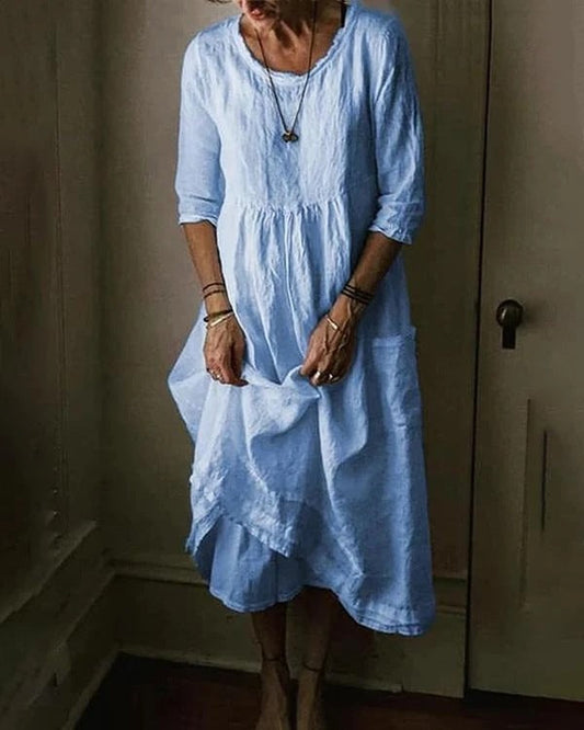 Elin - Oversized Luchtige Maxi Zomerjurk Met Ronde Hals En Zakken