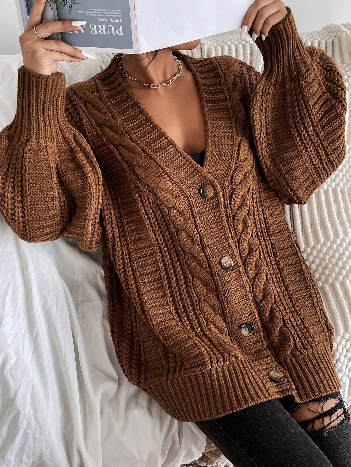 Hearthside – oversized cable knit vest met knopen en verlaagde schouders