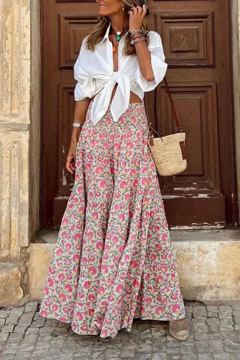 Elena – Maxi-rok met kleurrijke print en comfortabele elastische tailleband