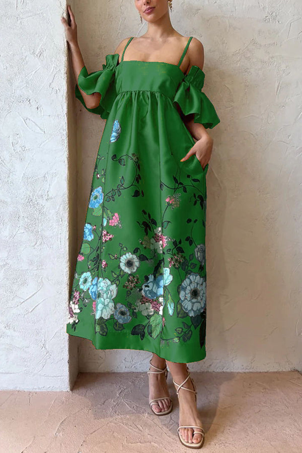 Aurora – midi-jurk met  bloemenprint en pofmouw