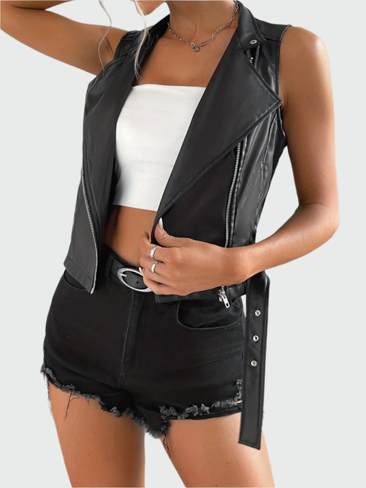 Elin –  leren vest met getailleerde pasvorm en riem