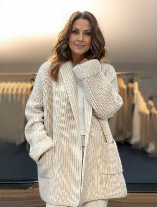 Émilie – gebreid cardigan vest met losse pasvorm en V-hals