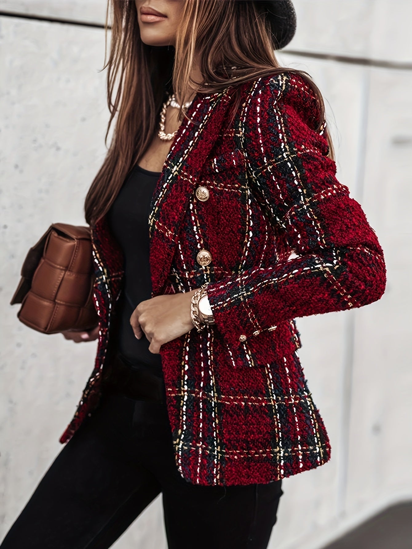 Claire – geruite damesblazer met dubbele knopen