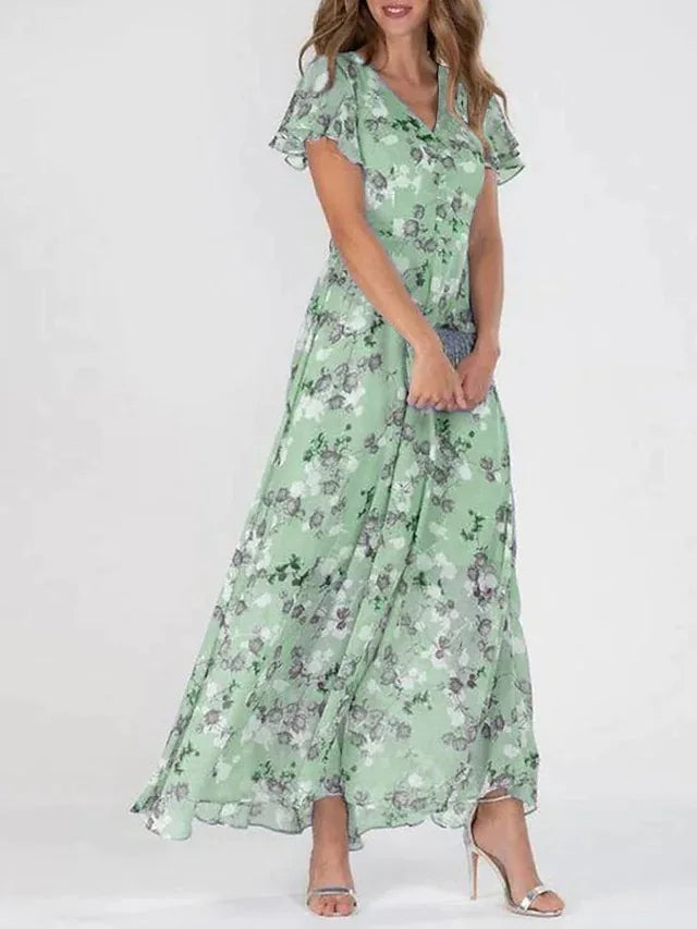 Lilia – bloemenjurk met V-hals en korte mouwen