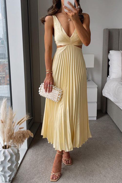 Sofia – Mouwloze Maxi-jurk met V-hals en Plissérok