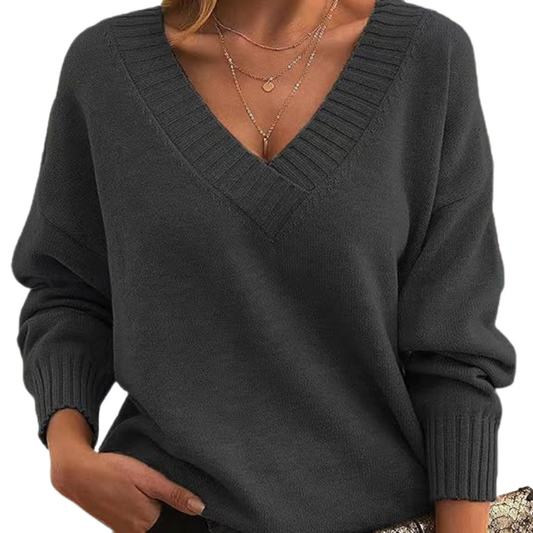 Lena – chique V-hals trui met lange mouwen en effen design