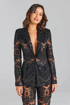 Kanten blazers set hoge taille wide leg broek