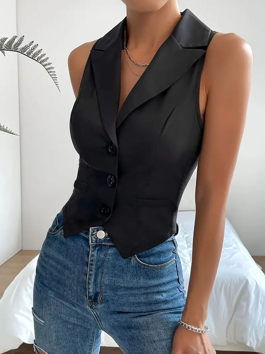 kara – Mouwloos zomer vest met knoopsluiting en kraag
