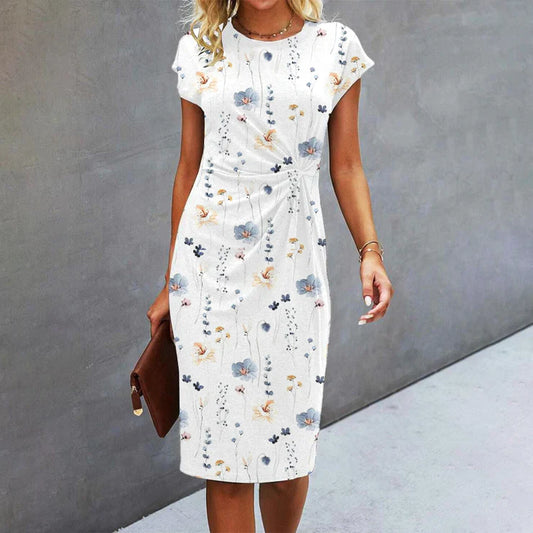 Whitney – witte zomer midi-jurk met ronde hals