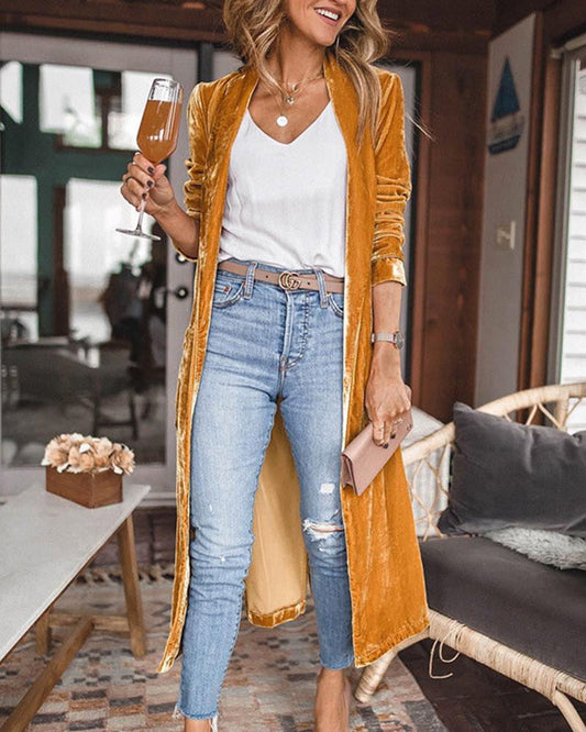 Vera – Lang Velvet Cardigan Vest Met Open Voorkant