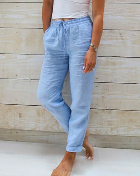 Hoge taille broek met elastische taille en rechte pijp