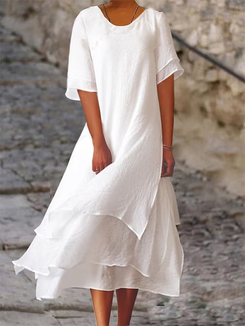 Luna – luchtige maxi zomer jurk met split en ronde hals
