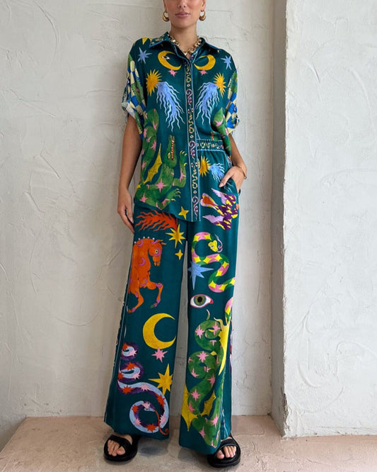Nova – Zomer set met subtiele print en blouse top
