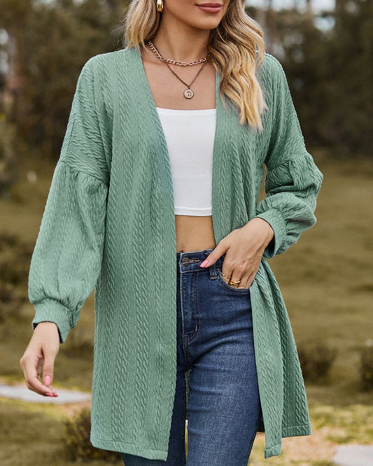 Linde – gebreide dames cardigan-vest met textuur en lanternmouwen