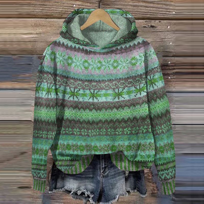 Avril – dames hoodie met Noors patroon en lange mouwen