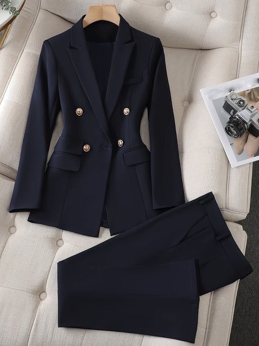 Vivian – double-breasted blazer set met effen kleur en klassieke snit