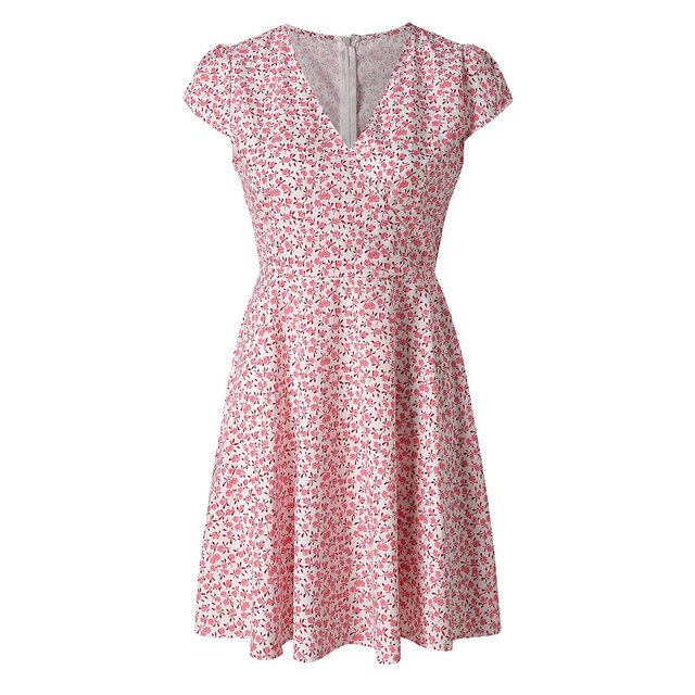 Lina – Gebloemde zomerjurk met V-hals en taille-accent