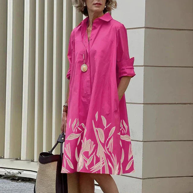 Lina – Blouse midi-jurk met knoopsluiting en half lange mouwen