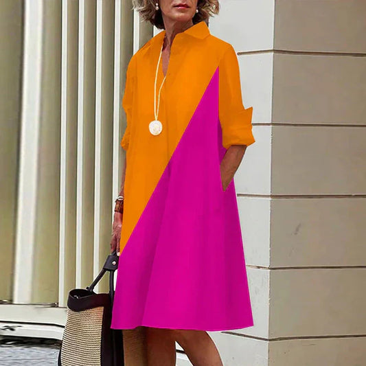Lina – Blouse midi-jurk met knoopsluiting en half lange mouwen