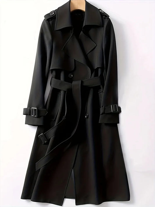 Ella – zwarte double-breasted trenchcoat met ceintuur en losse pasvorm