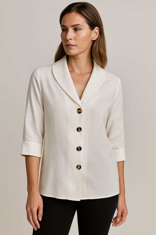 Sophie –  Linnen Blouse Met V-hals En Parelknopen