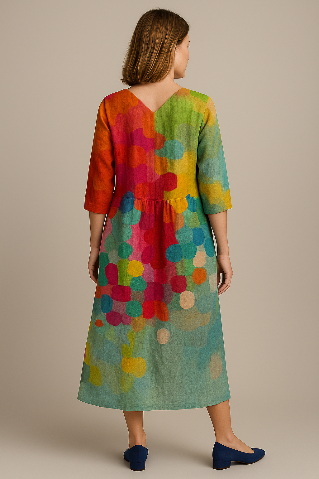 Anastasia – Kleurrijke Maxi Zomerjurk Met V-hals En 3/4 Mouwen