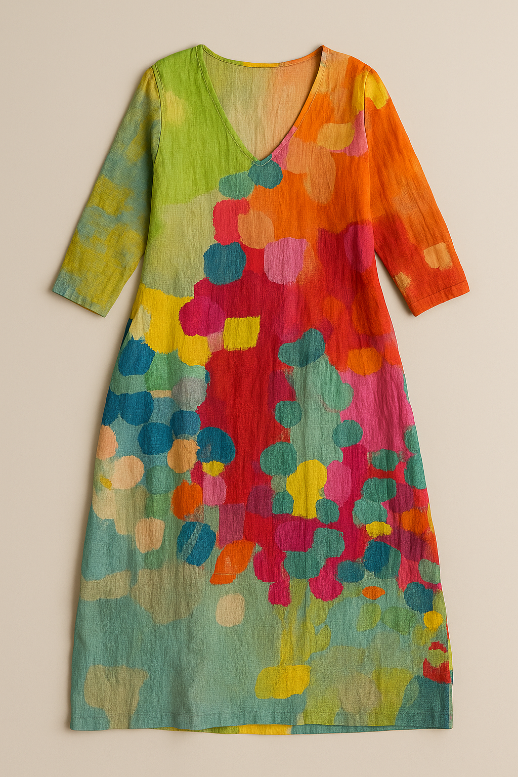 Anastasia – Kleurrijke Maxi Zomerjurk Met V-hals En 3/4 Mouwen