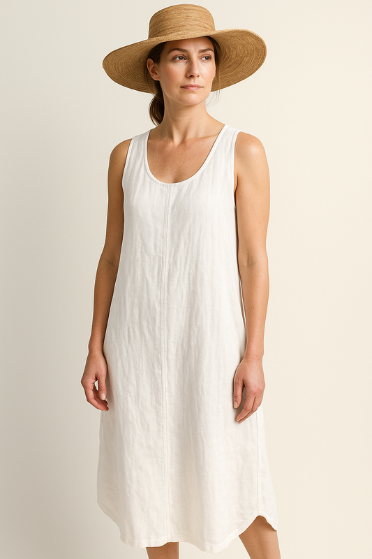 Lucy – Katoen Linnenmix Midi Zomer Jurk Met Open Schouders