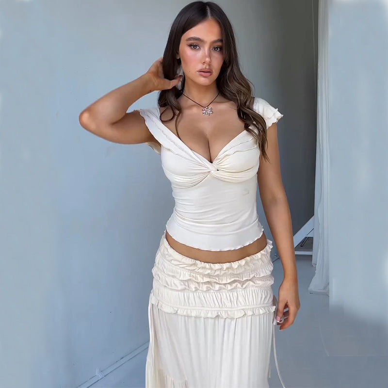 Nina – Zomerset met v-hals top en rok met zakken