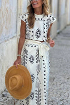 Dames set met ronde hals top en rechte midi rok