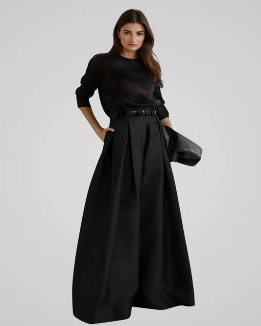 Julia – Zwarte Maxi Rok Met Hoge Taille En Wijde Pijpen