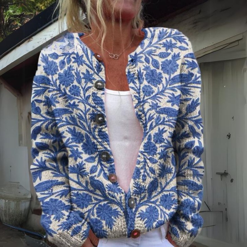 Flora – Gebreide Cardigan Vest Met Bloemenpatroon En Knopen